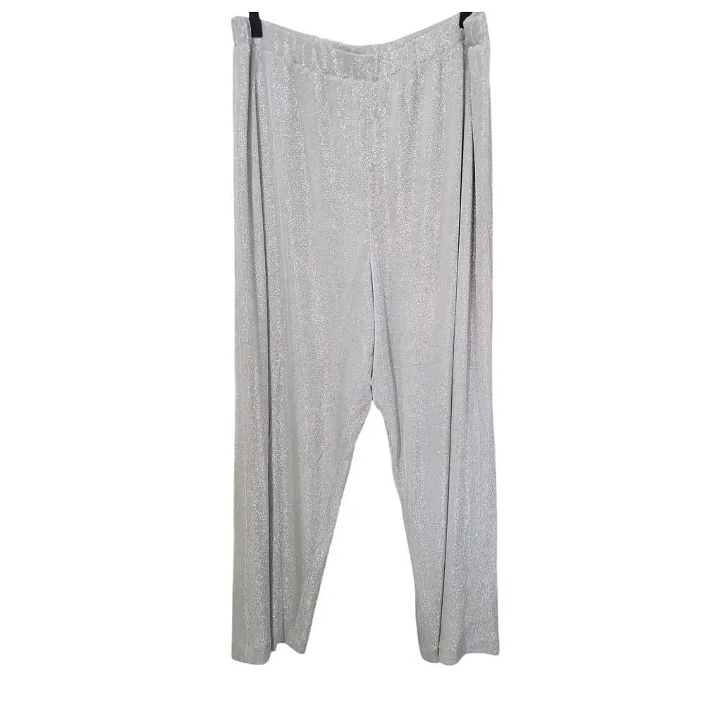 Alex Evenings Metallic Beaded Pants Silver Size 20W